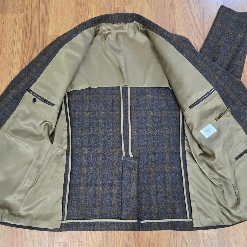 Billy Reid Wool Sport Coat Men 46R Brown Grey Plaid 2 Button Blazer Unstructured